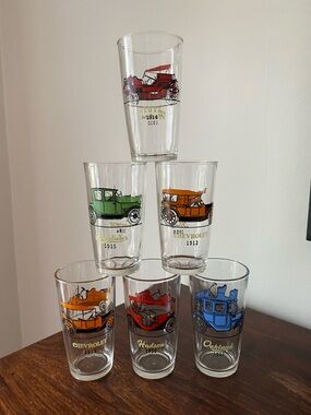 Hazel-Atlas • Vintage Car Glass Set • Chevrolet • Hudson • Oakland • Studebaker